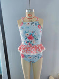 S0159 Flower Floral Blue pink Girl's Swimsuit