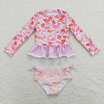 S0166 Flower Pink Girl's Swimsuit