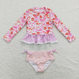 S0166 Flower Pink Girl's Swimsuit