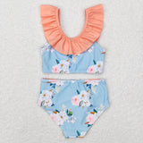 S0179 Summer Flower Pink Girl's Swimsuit