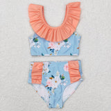 S0179 Summer Flower Pink Girl's Swimsuit