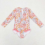 S0184 Summer Flower Butterfly Zip Girl's Swimsuit