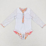 S0184 Summer Flower Butterfly Zip Girl's Swimsuit