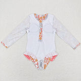 S0184 Summer Flower Butterfly Zip Girl's Swimsuit