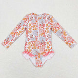 S0184 Summer Flower Butterfly Zip Girl's Swimsuit