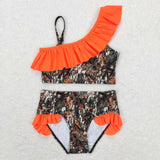 S0197 Summer Hunting Camo Prange Girls Swimsuit 2 pcs Set