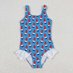 S0217 Summer July 4th popsicle Girls Swimsuit Onesie