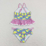 S0219 Summer Lemon Flower Girls Swimsuit 2 pcs Set