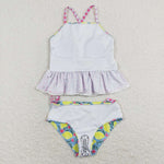 S0219 Summer Lemon Flower Girls Swimsuit 2 pcs Set