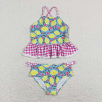 S0219 Summer Lemon Flower Girls Swimsuit 2 pcs Set