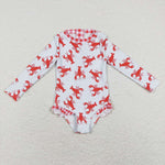 S0220 Summer Crawfish Red Girls Swimsuit Onesie