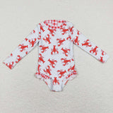 S0220 Summer Crawfish Red Girls Swimsuit Onesie