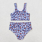 S0229 Summer Red Leopard Print Girls Swimsuit 2 pcs Set