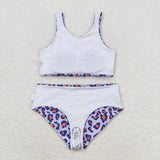 S0229 Summer Red Leopard Print Girls Swimsuit 2 pcs Set