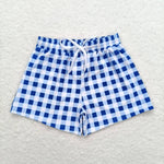 S0232 Summer Blue Plaid Boy's Shorts Swim Trunks