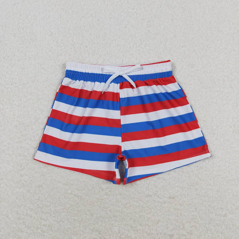S0233 Summer Red Blue Stripe Boy's Shorts Swim Trunks