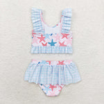 S0240 Starfish Blue Summer Girls Swimsuit 2 pcs Set