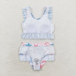 S0240 Starfish Blue Summer Girls Swimsuit 2 pcs Set