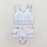 S0240 Starfish Blue Summer Girls Swimsuit 2 pcs Set