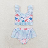 S0240 Starfish Blue Summer Girls Swimsuit 2 pcs Set