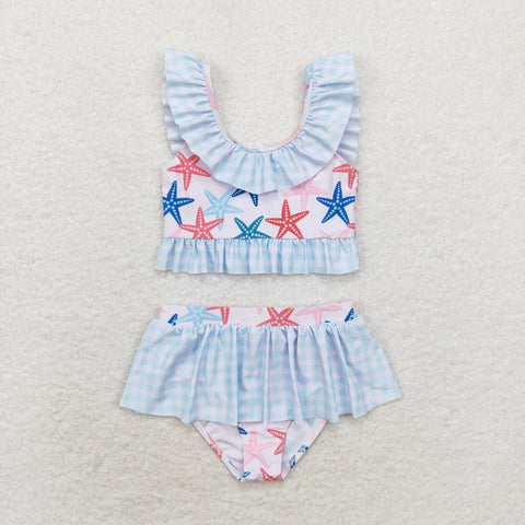 S0240 Starfish Blue Summer Girls Swimsuit 2 pcs Set