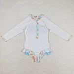 S0242 Blue Leaf Summer Girls Swimsuit Onesie