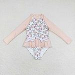 S0245 Ostrich Watermelon Summer Girls Swimsuit Onesie