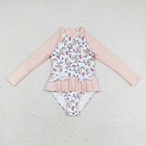 S0245 Ostrich Watermelon Summer Girls Swimsuit Onesie