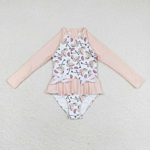 S0245 Ostrich Watermelon Summer Girls Swimsuit Onesie