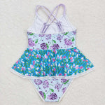 S0246 Flower Blue Summer Girls Swimsuit Onesie