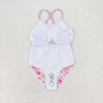 S0247 Flower Pink Summer Girls Swimsuit Onesie