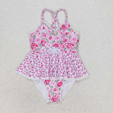 S0247 Flower Pink Summer Girls Swimsuit Onesie