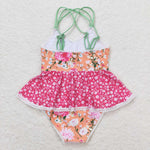 Preorder Restocking S0249 Flower Orange Summer Girls Swimsuit Onesie