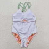 S0249 Flower Orange Summer Girls Swimsuit Onesie