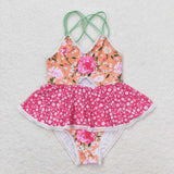 Preorder Restocking S0249 Flower Orange Summer Girls Swimsuit Onesie