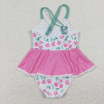 S0251 Cherries Pink Summer Girls Swimsuit Onesie