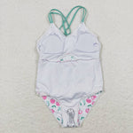 S0251 Cherries Pink Summer Girls Swimsuit Onesie