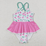 S0251 Cherries Pink Summer Girls Swimsuit Onesie