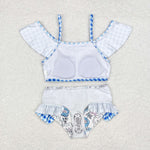 S0254 Blue Flower Summer Girls Swimsuit