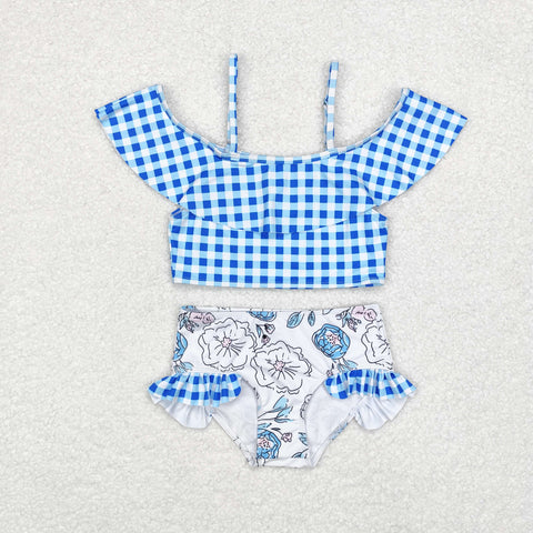 S0254 Blue Flower Summer Girls Swimsuit