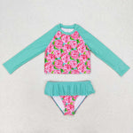 S0260 Flower Rose Summer Girls Swimsuit 2 pcs Set