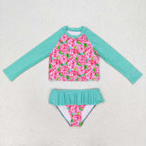 S0260 Flower Rose Summer Girls Swimsuit 2 pcs Set