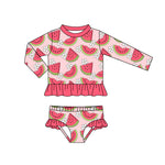 S0264 Watermelon Flower Summer Girls Swimsuit 2 pcs Set