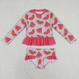 S0264 Watermelon Flower Summer Girls Swimsuit 2 pcs Set