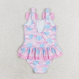 S0274 Ocean Shell Pink Summer Girls Swimsuit Onesie