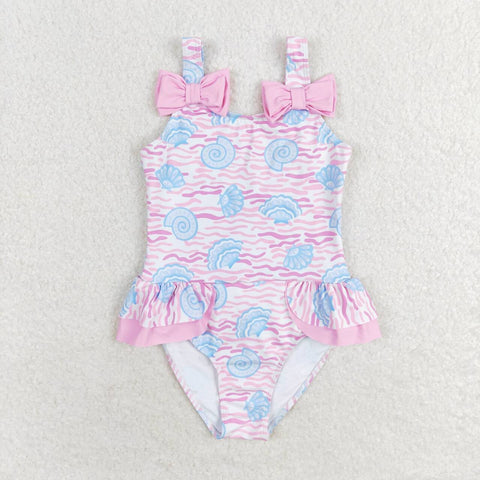 S0274 Ocean Shell Pink Summer Girls Swimsuit Onesie