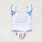 S0277 Sailboat Blue Summer Girls Swimsuit Onesie