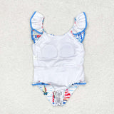 S0277 Sailboat Blue Summer Girls Swimsuit Onesie