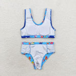 S0280 Baby shark Blue Summer Girls Swimsuit 2 pcs Set