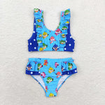 S0280 Baby shark Blue Summer Girls Swimsuit 2 pcs Set